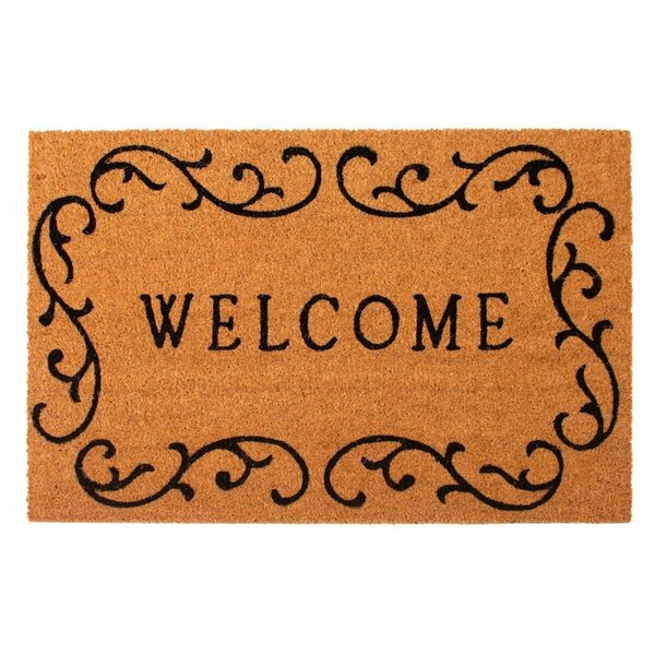 Configuracion 17 x 29 in. Welcome Curlicue Rectangular Doormat Natural & Black CO3360625